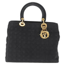 Christian Dior Lady Dior Canage Hand Bag Nylon Black Gold Auth bs32111-13