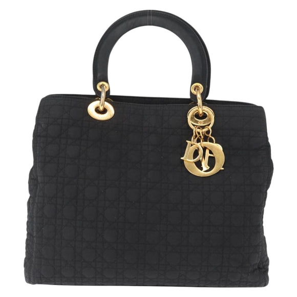 Christian Dior Lady Dior Canage Hand Bag Nylon Black Gold Auth bs32111