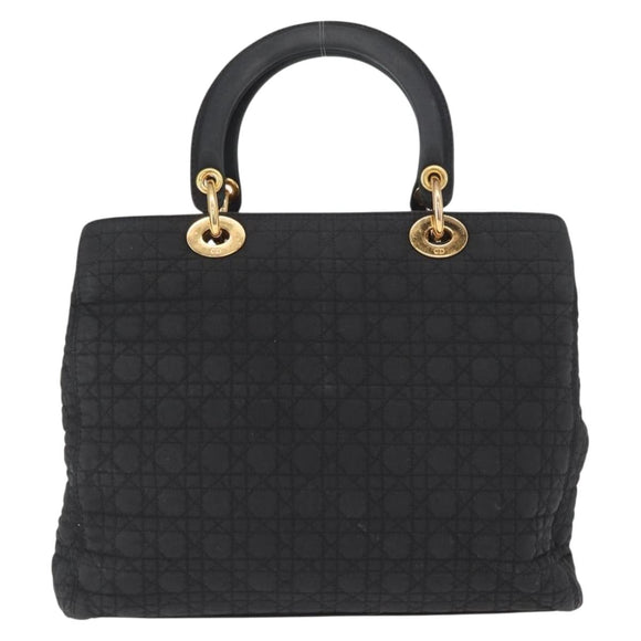 Christian Dior Lady Dior Canage Hand Bag Nylon Black Gold Auth bs32111