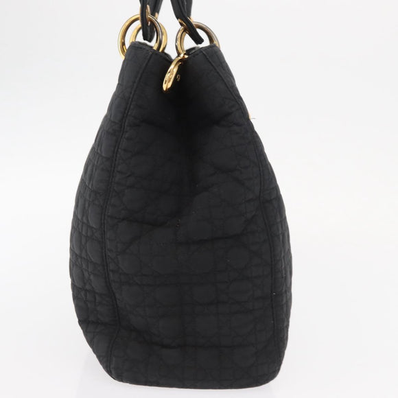 Christian Dior Lady Dior Canage Hand Bag Nylon Black Gold Auth bs32111
