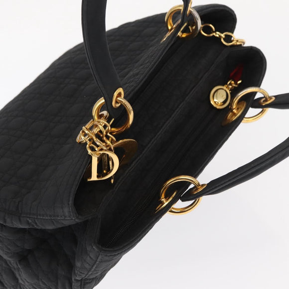 Christian Dior Lady Dior Canage Hand Bag Nylon Black Gold Auth bs32111