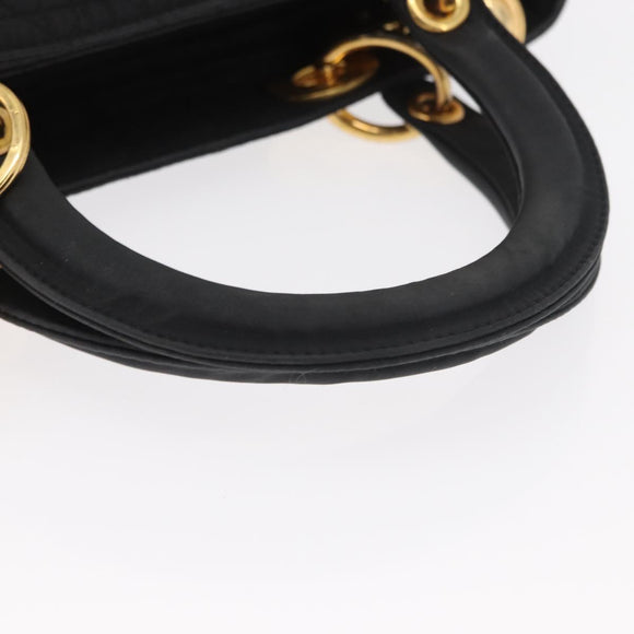 Christian Dior Lady Dior Canage Hand Bag Nylon Black Gold Auth bs32111