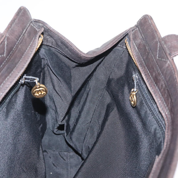 CHANEL Matelasse Tote Bag Lamb Skin Brown Gold CC Auth bs32114