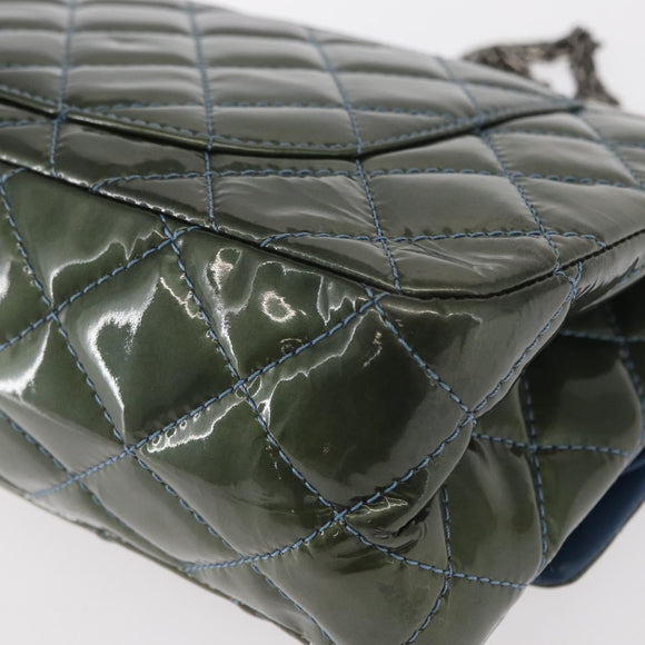 CHANEL Big Matelasse30 Chain Shoulder Bag Enamel Blue Silver CC Auth bs32116