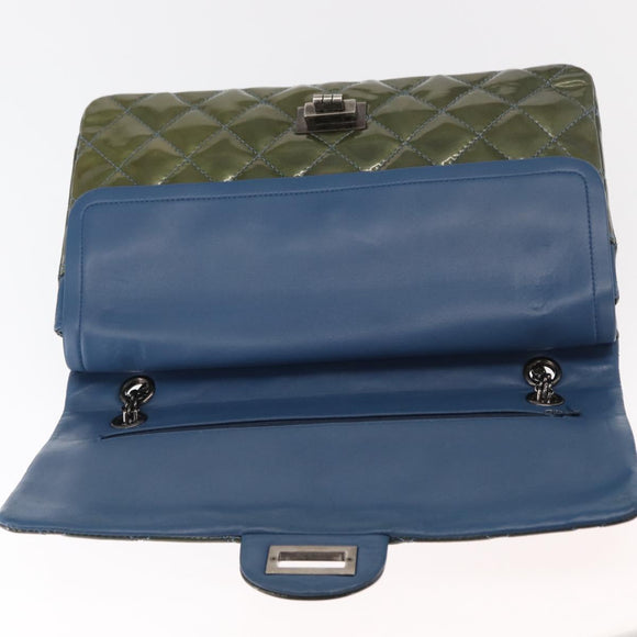 CHANEL Big Matelasse30 Chain Shoulder Bag Enamel Blue Silver CC Auth bs32116