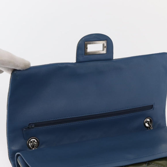 CHANEL Big Matelasse30 Chain Shoulder Bag Enamel Blue Silver CC Auth bs32116