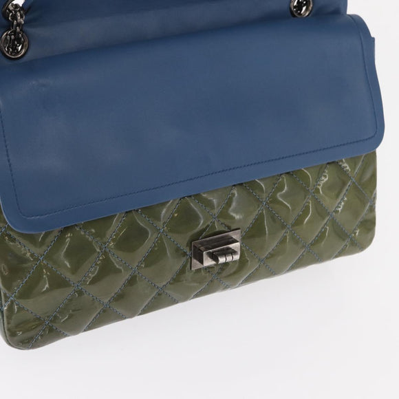 CHANEL Big Matelasse30 Chain Shoulder Bag Enamel Blue Silver CC Auth bs32116