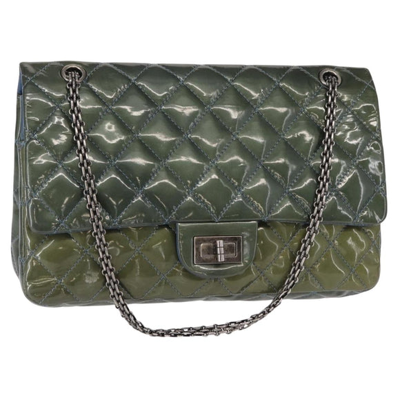 CHANEL Big Matelasse30 Chain Shoulder Bag Enamel Blue Silver CC Auth bs32116