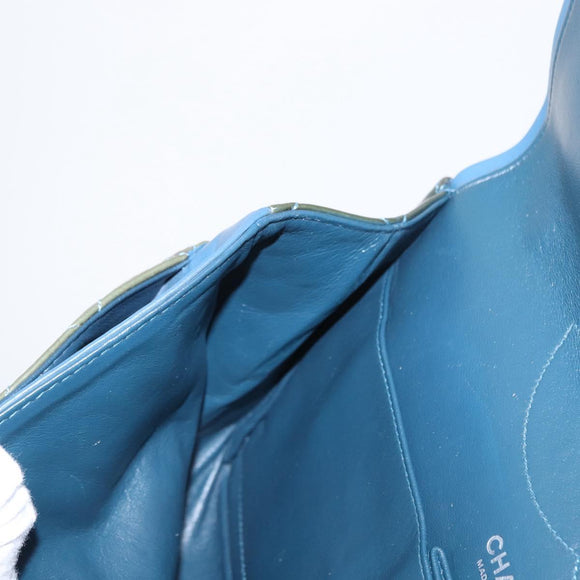 CHANEL Big Matelasse30 Chain Shoulder Bag Enamel Blue Silver CC Auth bs32116