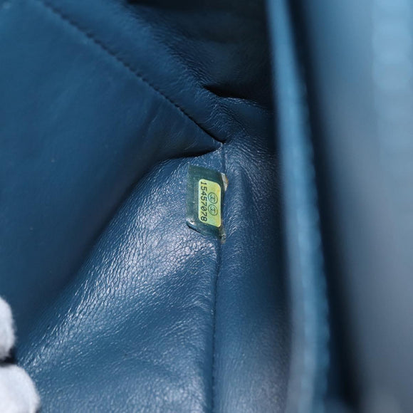 CHANEL Big Matelasse30 Chain Shoulder Bag Enamel Blue Silver CC Auth bs32116