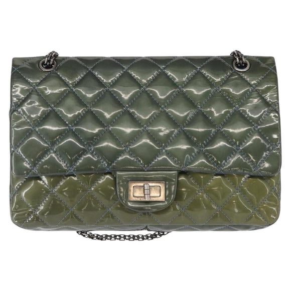 CHANEL Big Matelasse30 Chain Shoulder Bag Enamel Blue Silver CC Auth bs32116