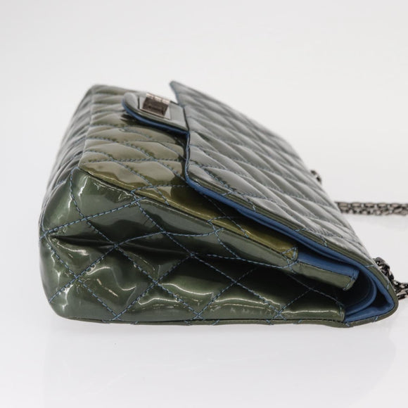 CHANEL Big Matelasse30 Chain Shoulder Bag Enamel Blue Silver CC Auth bs32116