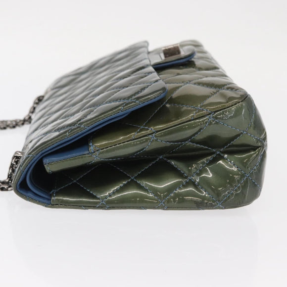 CHANEL Big Matelasse30 Chain Shoulder Bag Enamel Blue Silver CC Auth bs32116