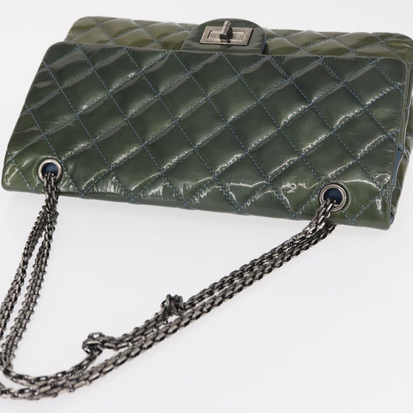 CHANEL Big Matelasse30 Chain Shoulder Bag Enamel Blue Silver CC Auth bs32116