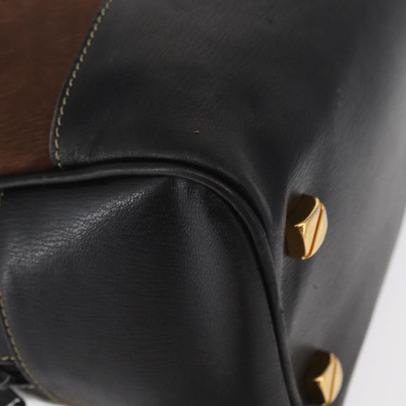 LOEWE Velazquez Hand Bag Leather Suede Brown Gold Auth bs32117