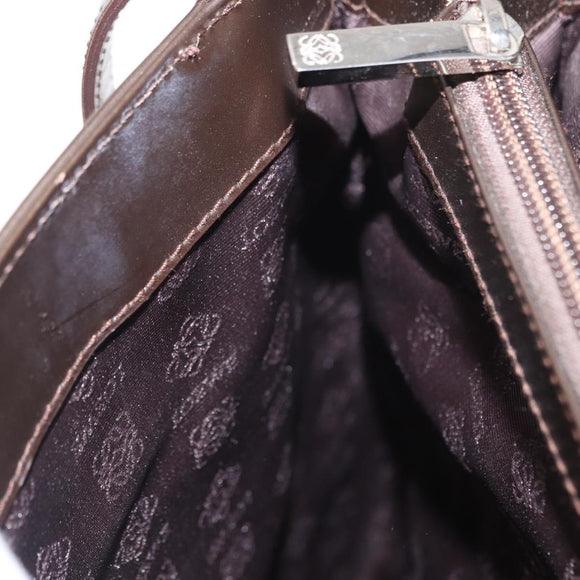 LOEWE Shoulder Bag Leather Brown Silver Auth bs32118