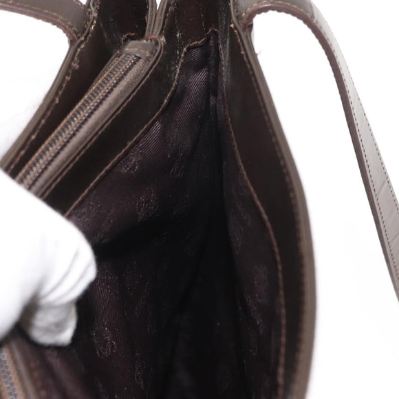 LOEWE Shoulder Bag Leather Brown Silver Auth bs32118