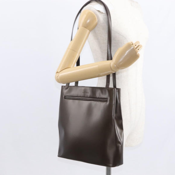 LOEWE Shoulder Bag Leather Brown Silver Auth bs32118