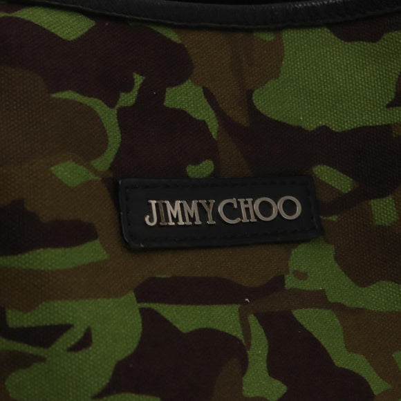 Jimmy Choo Tote Bag Canvas Green Silver Auth bs32124