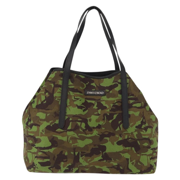 Jimmy Choo Tote Bag Canvas Green Silver Auth bs32124