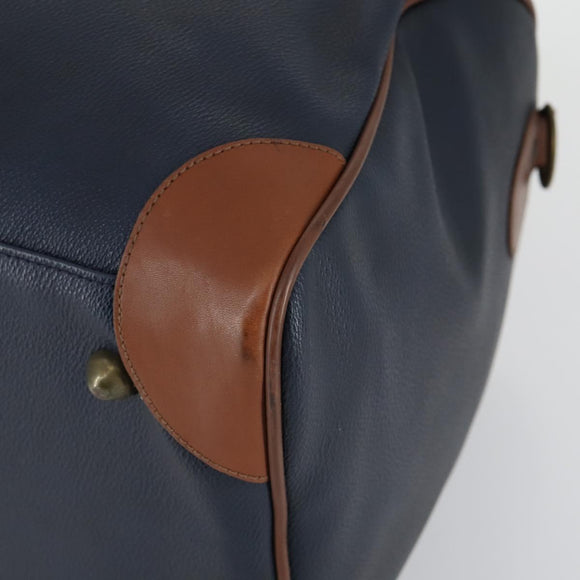 Burberrys Boston Bag Leather Navy Gold Auth bs32129