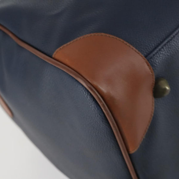 Burberrys Boston Bag Leather Navy Gold Auth bs32129