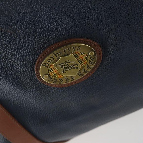 Burberrys Boston Bag Leather Navy Gold Auth bs32129