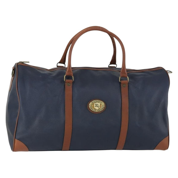 Burberrys Boston Bag Leather Navy Gold Auth bs32129