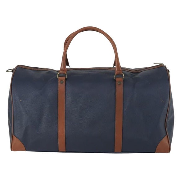 Burberrys Boston Bag Leather Navy Gold Auth bs32129