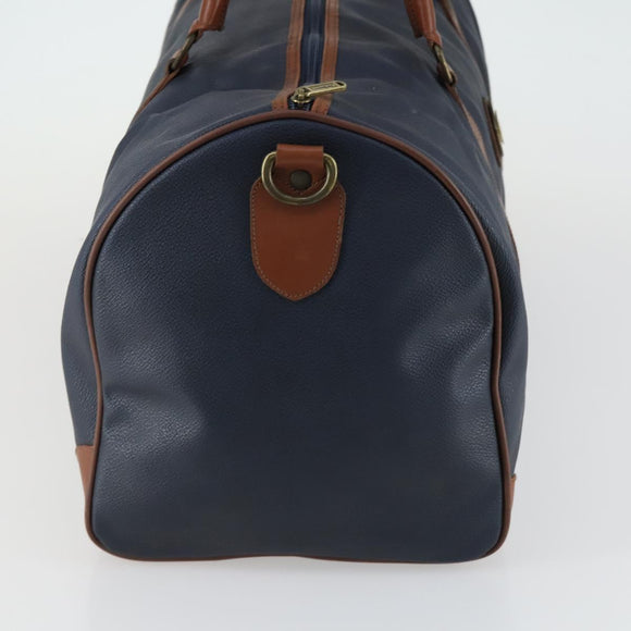 Burberrys Boston Bag Leather Navy Gold Auth bs32129
