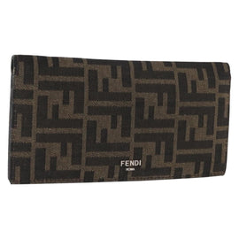 FENDI Zucca Canvas Long Wallet Black Brown Auth bs32134