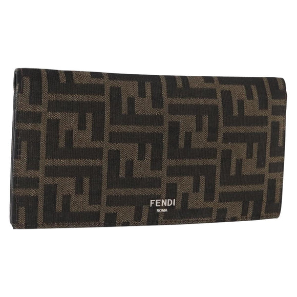 FENDI Zucca Canvas Long Wallet Black Brown Auth bs32134