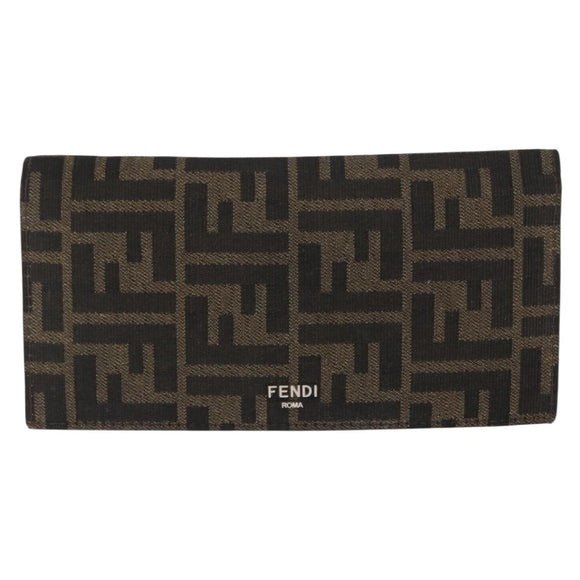 FENDI Zucca Canvas Long Wallet Black Brown Auth bs32134