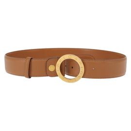 BVLGARI Belt Leather 36.6"" Brown Gold Auth bs32135