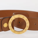 BVLGARI Belt Leather 36.6"" Brown Gold Auth bs32135-5