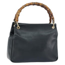 GUCCI Bamboo Hand Bag Leather Navy gold 000 3444 0575 Auth bs32136-1