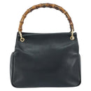 GUCCI Bamboo Hand Bag Leather Navy gold 000 3444 0575 Auth bs32136-2