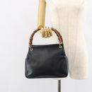 GUCCI Bamboo Hand Bag Leather Navy gold 000 3444 0575 Auth bs32136-22