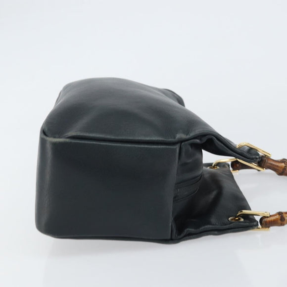 GUCCI Bamboo Hand Bag Leather Navy gold 000 3444 0575 Auth bs32136