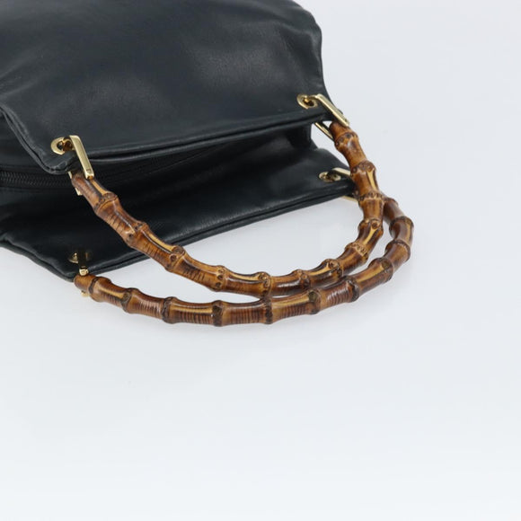 GUCCI Bamboo Hand Bag Leather Navy gold 000 3444 0575 Auth bs32136