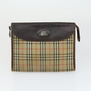 BURBERRY Clutch Bag Leather Canvas 4 Set Black Beige Auth bs32140-20