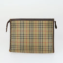 BURBERRY Clutch Bag Leather Canvas 4 Set Black Beige Auth bs32140-21