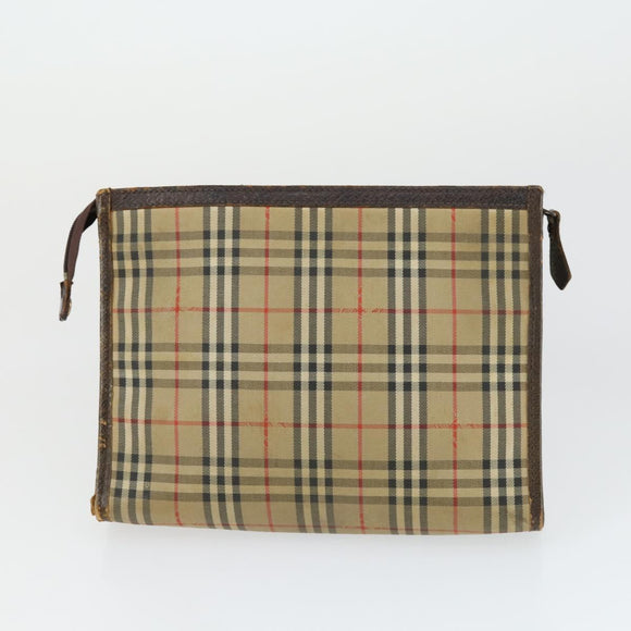 BURBERRY Clutch Bag Leather Canvas 4 Set Black Beige Auth bs32140