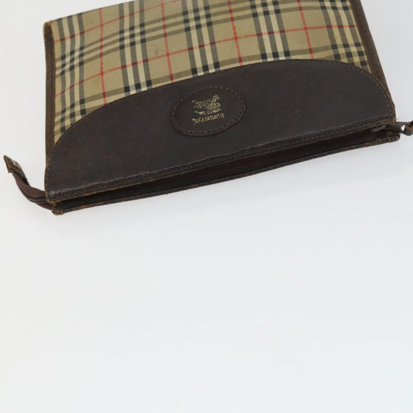 BURBERRY Clutch Bag Leather Canvas 4 Set Black Beige Auth bs32140