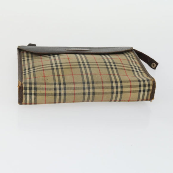 BURBERRY Clutch Bag Leather Canvas 4 Set Black Beige Auth bs32140
