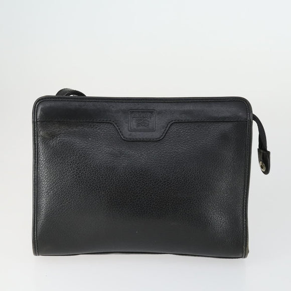 BURBERRY Clutch Bag Leather Canvas 4 Set Black Beige Auth bs32140