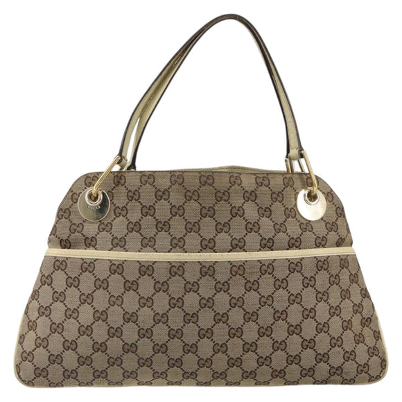 GUCCI GG Canvas Tote Bag Beige Gold 121023 Auth bs32145