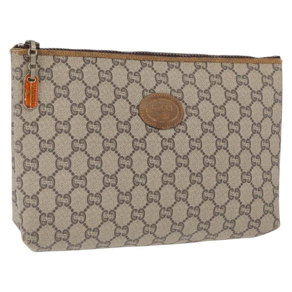 GUCCI GG Plus Supreme Clutch Bag PVC Beige Gold Auth bs32146