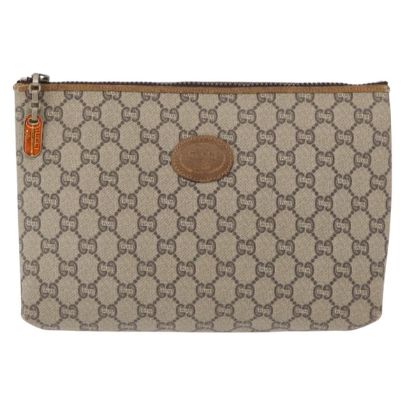 GUCCI GG Plus Supreme Clutch Bag PVC Beige Gold Auth bs32146
