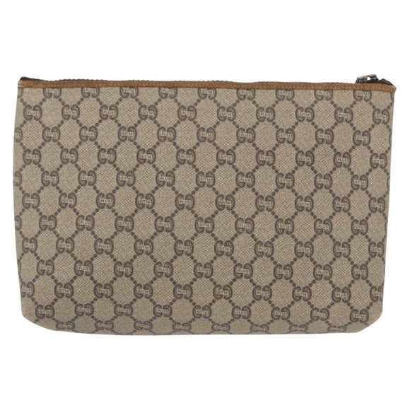 GUCCI GG Plus Supreme Clutch Bag PVC Beige Gold Auth bs32146